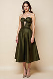 Strapless Satin Olive A Line Wedding Guest Dress