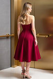Strapless Beaded Dark Red A Line Wedding Guest Dress