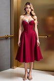 Strapless Beaded Dark Red A Line Wedding Guest Dress