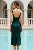 Pine Ruched Beaded Cocktail Dress with Slit