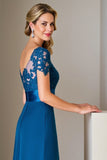Blue A Line Mother of the Bride Dress with Appliques