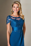 Blue A Line Mother of the Bride Dress with Appliques