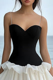 Chic Black White Sweetheart Ruffled Graduation Dress