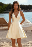A Line Satin Yellow Graduation Dress
