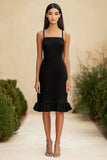 Black Ruffled Sheath Graduation Dress