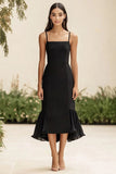 Black Sheath Spaghetti Straps Graduation Dress