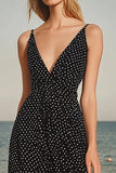 Black A Line Polka Dots Graduation Dress