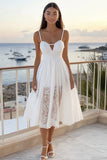 White Keyhole A Line Lace Graduation Dress
