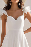 White A Line Ruffled Pleated Mini Dress