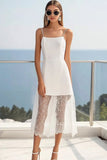 Lace A Line Spaghetti Straps White Graduation Dress