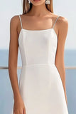 Lace A Line Spaghetti Straps White Graduation Dress
