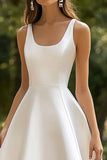 White Satin A Line Midi Graduation Dress