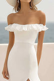 Off The Shoulder Mermaid White Holiday Party Dress With Slit