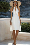 Halter White Keyhole Chiffon Graduation Dress
