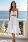 White Two Piece A Line Graduation Dress With Ruffles