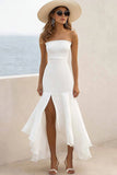 Strapless Ruffled Sheath Holiday Party Dress With Slit