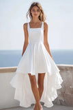 White Square Neck High-Low A Line Graduation Dress With Ruffles