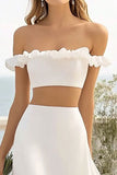 Off The Shoulder Two Pieces A Line White Holiday Party Dress With Slit