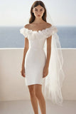 White Off the Shoulder Bodycon Short Graduation Dress With Ruffles