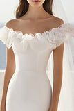 White Off the Shoulder Bodycon Short Graduation Dress With Ruffles