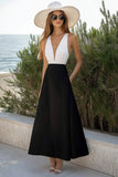 Black White A Line V Neck Holiday Party Dress
