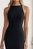 Halter Bodycon Black Tie Dress with Slit