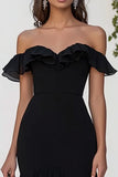 Off The Shoulder Ruffled Black Tie Dress with Slit