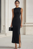 Bodycon Satin Black Tie Dress with Slit