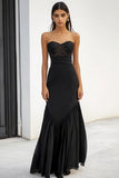 Strapless Mermaid Black Tie Dress with Lace