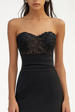 Strapless Mermaid Black Tie Dress with Lace