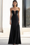 Spaghetti Straps A Line Appliqued Black Tie Dress