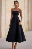 Strapless Satin A Line Black Tie Dress
