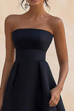 Strapless Satin A Line Black Tie Dress