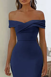 Mermaid Navy Off The Shoulder Formal Dress