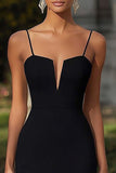 Spaghetti Straps Sheath Midi Black Tie Dress