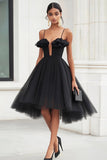 Black A Line Spaghetti Straps Tulle Graduation Dress