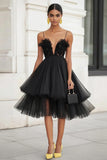 Black A Line Tiered Tulle Graduation Dress