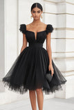 Tulle Ruched A Line Little Black Dress