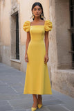 Navy A Line Formal Dress with Puff Sleeves