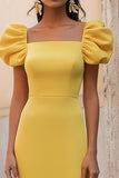 Navy A Line Formal Dress with Puff Sleeves