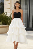Strapless Tiered Ruffled Black and White Holiday Dress