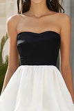 Strapless Tiered Ruffled Black and White Holiday Dress