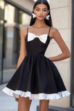 Black A Line Short Graduation Dress with Bow