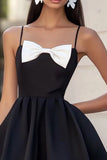 Black A Line Short Graduation Dress with Bow