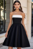 Strapless Black A Line Satin Graduation Dress