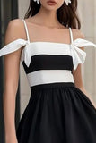 Black A Line Spaghetti Straps Ruffled Graduation Dress