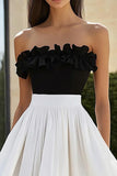 Strapless Ruffled Black and White A Line Holiday Dress