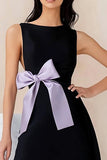 Boat Neck A Line Little Black Dress with Bow