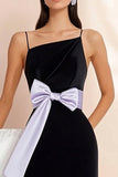 Black Spaghetti Straps Graduation Dress with Bow