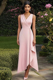 Pink A Line Midi Work Dress with Ruffles